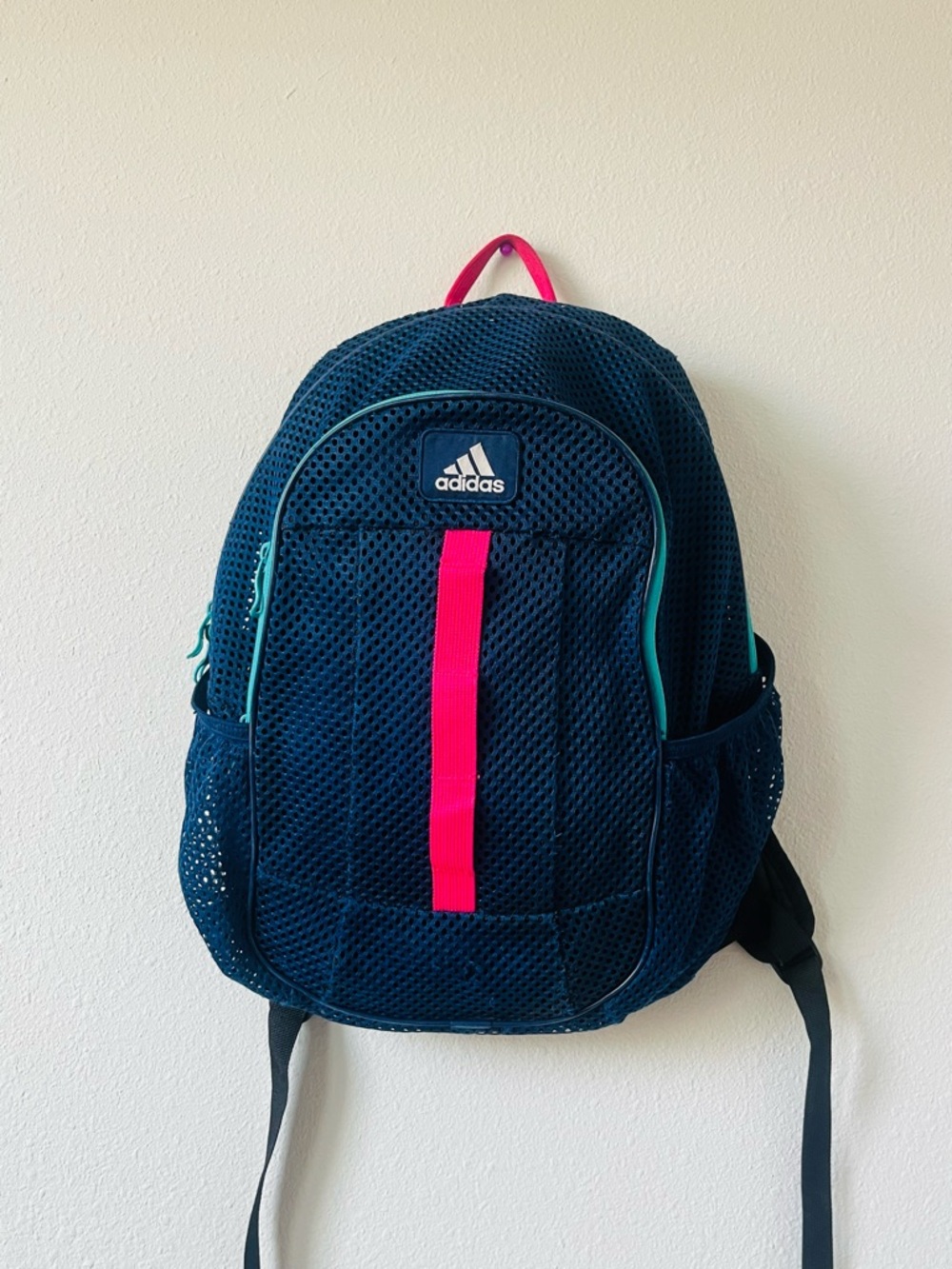 adidas Navy Mesh Backpack with Hot Pink Accent